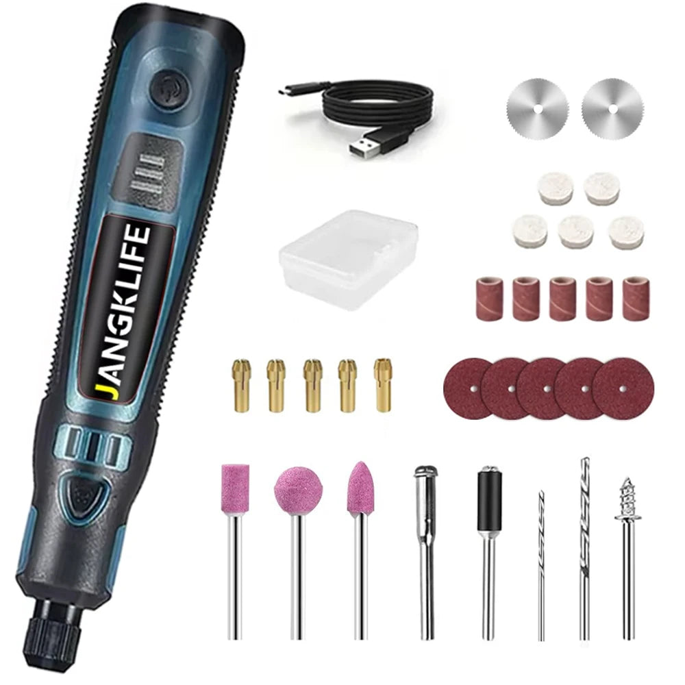 JANGKLIFE Kit d'outils rotatifs sans fil USB stylo de gravure sur bois bricolage pour bijoux métal verre Mini perceuse sans fil