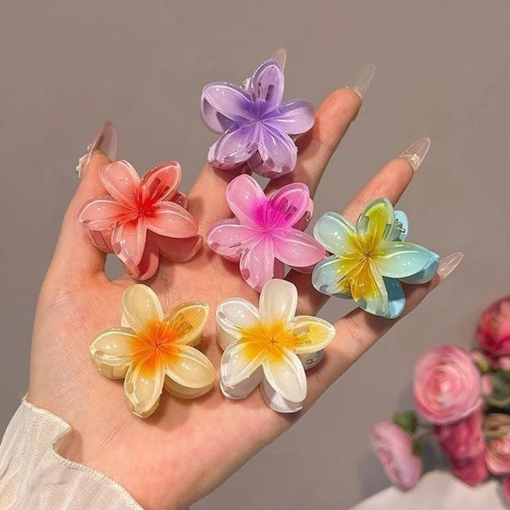 Lot de 6 pinces à cheveux dégradées, nouvelles pinces à cheveux fleuries, petite taille, accessoire de coiffure tendance en forme de crabe pour femmes