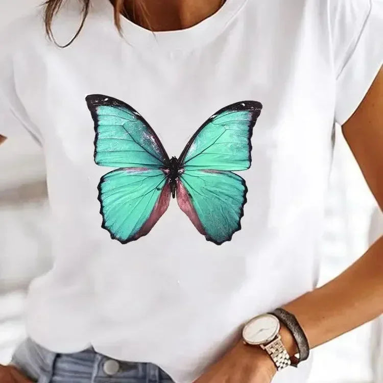 Nouveauté : T-shirt d'été femme imprimé cœur Y2K, col rond, style années 90, vêtements décontractés