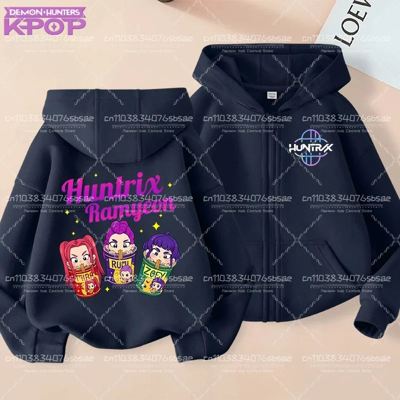 Pull à capuche K-pop Demon Hunters pour enfants, style anime, veste zippée tendance, garçon/fille, printemps/automne