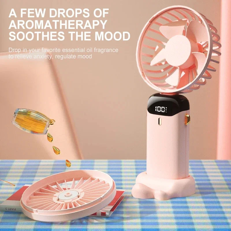 Portable Handheld Personal Rechargeable Fan LED Digital Display 90°Adjustable  Rechargeable Fan , 5 Speed Wind Mini Aromatherapy