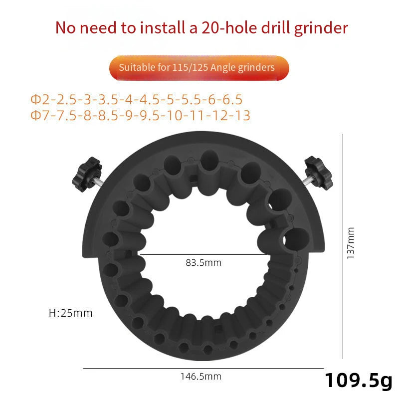 Affûteur de forets anti-dénudage pour meuleuse d'angle 2-13 mm, 20 trous avec inserts filetés métalliques, compatible avec les meuleuses 115/125, redonne vie aux vieux forets
