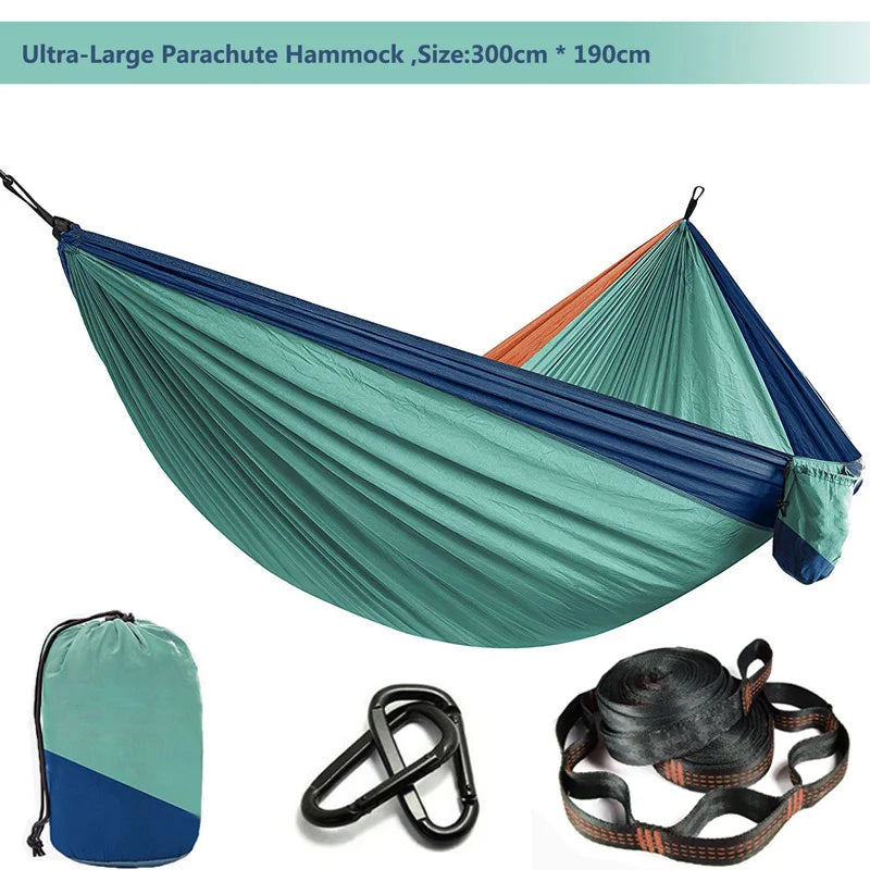 Hamac parachute uni avec sangles et mousqueton noir - Idéal pour le camping, la survie et les voyages - Mobilier d'extérieur deux places