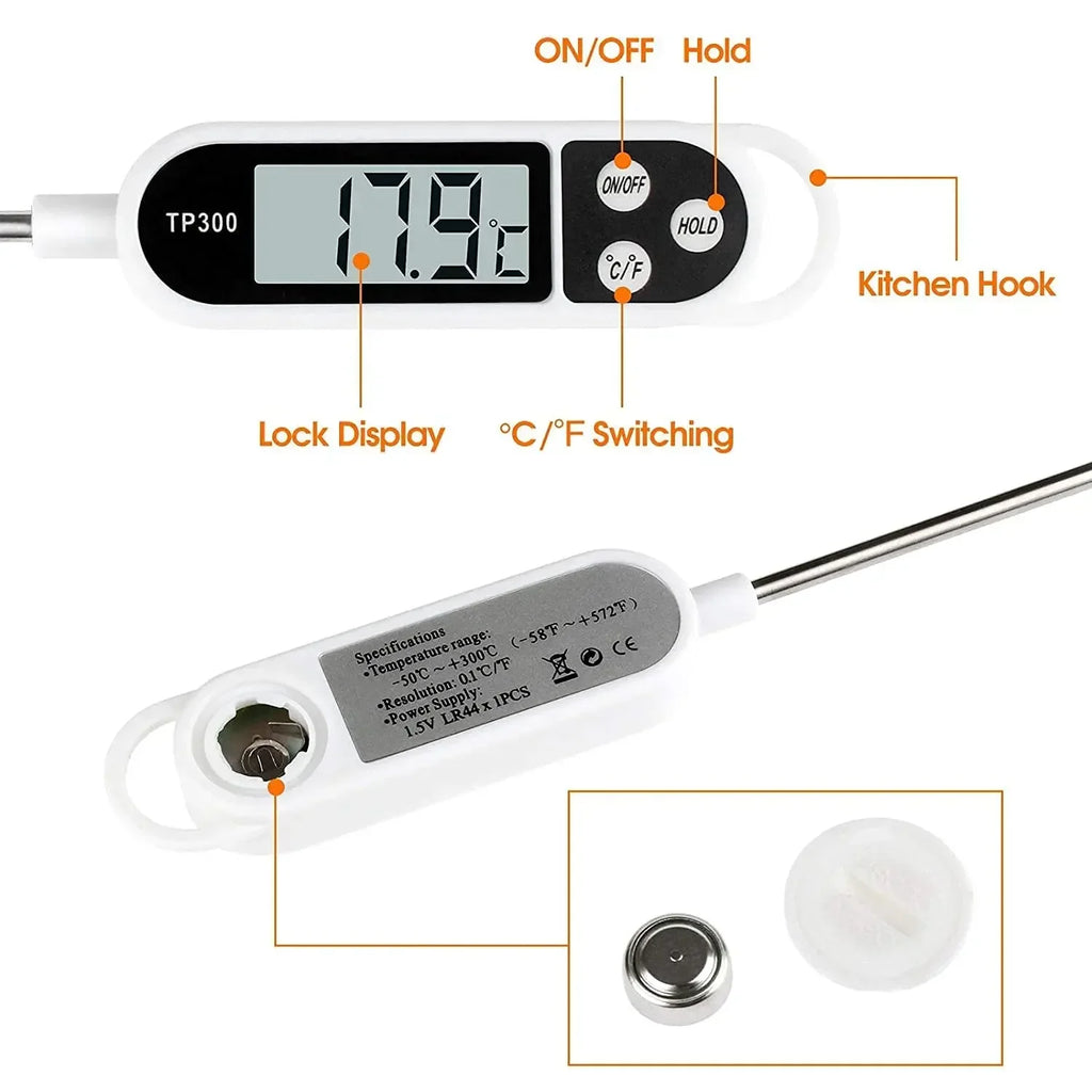 Thermomètre de cuisine numérique à lecture instantanée, sonde de température de la viande pour la cuisson des aliments au barbecue, affichage LCD