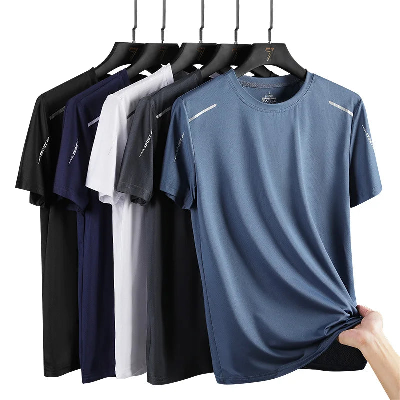 CHRLCK T-shirts de course à séchage rapide pour hommes respirant randonnée pêche T-shirts élasticité douce Sports de plein air chemise courte été