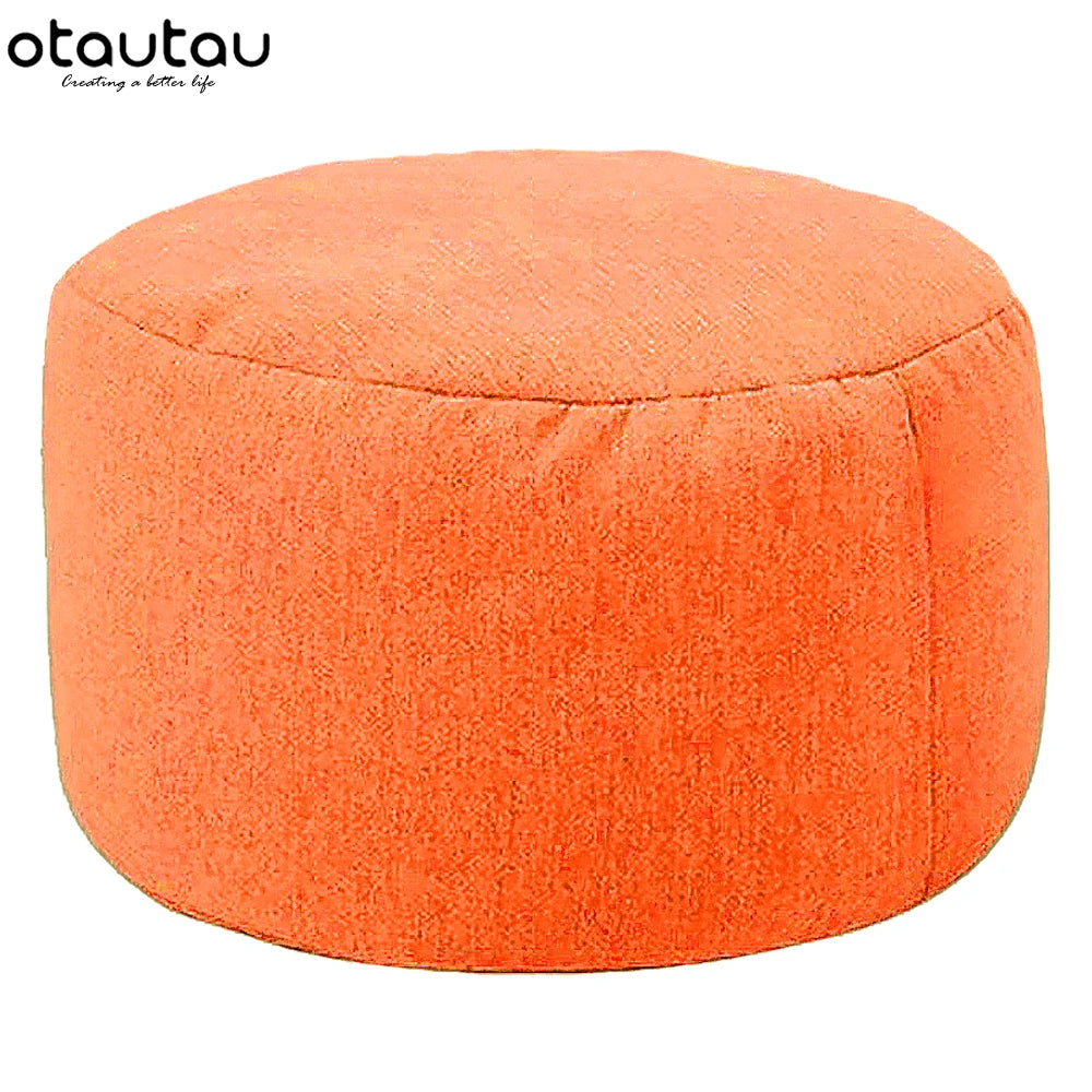 Tabouret rond OTAUTAU D30cm*H20cm, pouf en lin avec garniture, repose-pieds, style tatami/futon, JD001
