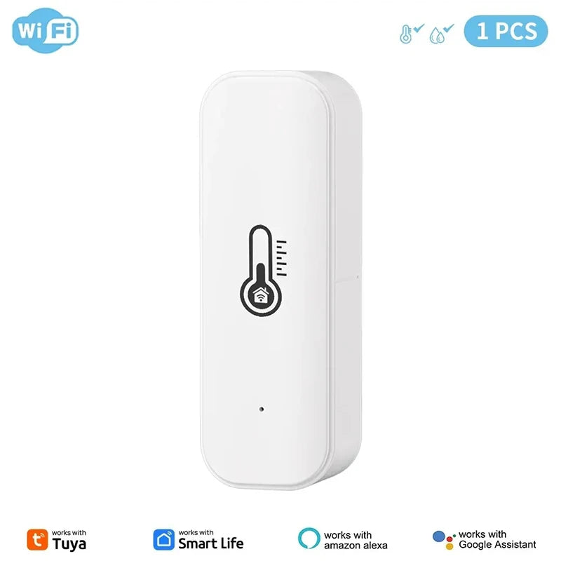Capteur d'humidité et de température Tuya WiFi, blanc, pour maison connectée, alimenté par batterie, compatible avec une application et fonctionnant sous Alexa ou Google Assistant
