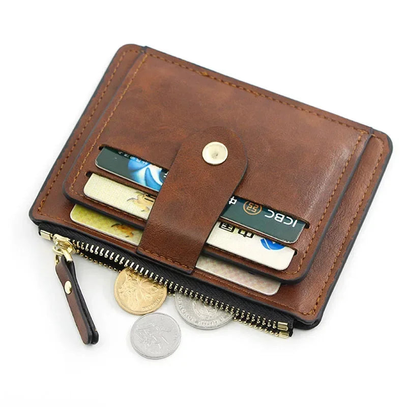 Portefeuille homme élégant avec porte-cartes de crédit et d'identité, fin et en cuir, avec poche à monnaie. Marque de luxe, marron