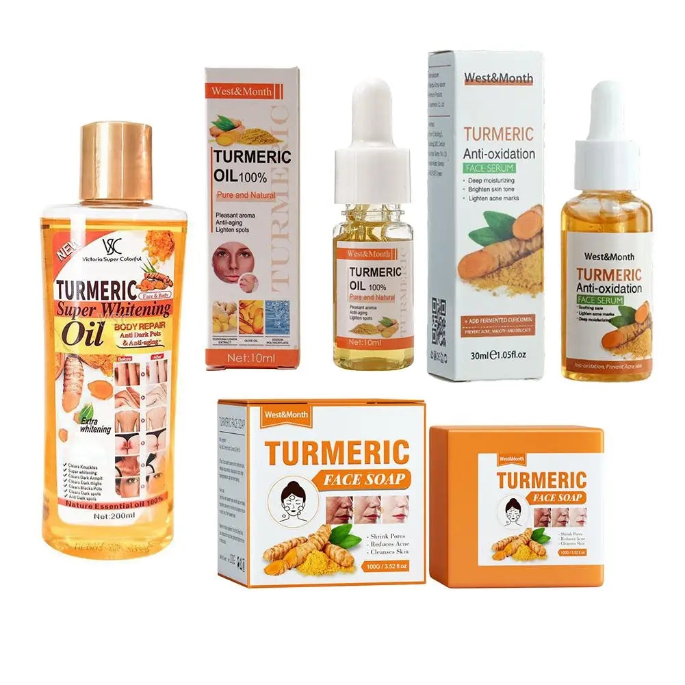 Sérum éclaircissant visage au curcuma, Sérum antioxydant au curcuma, Sérum correcteur de taches brunes au curcuma, Savon éclaircissant visage à l'huile de curcuma