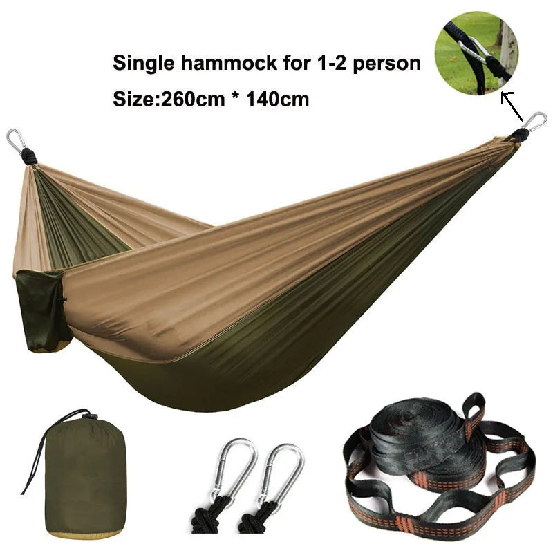 Hamac parachute uni avec sangles et mousqueton noir - Idéal pour le camping, la survie et les voyages - Mobilier d'extérieur deux places