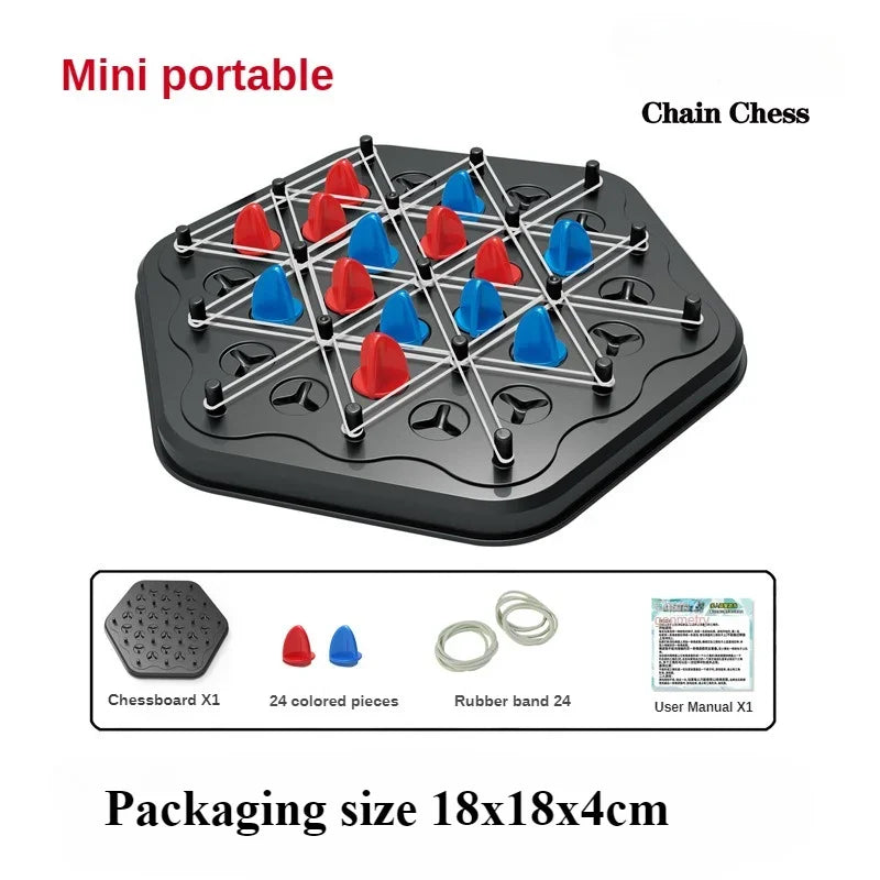 Nouveau jeu d'échecs géométrique en chaîne, puzzle d'échecs triangulaire, jeu de bureau avec élastique, exercice d'interaction familiale, jouet de réflexion, cadeau