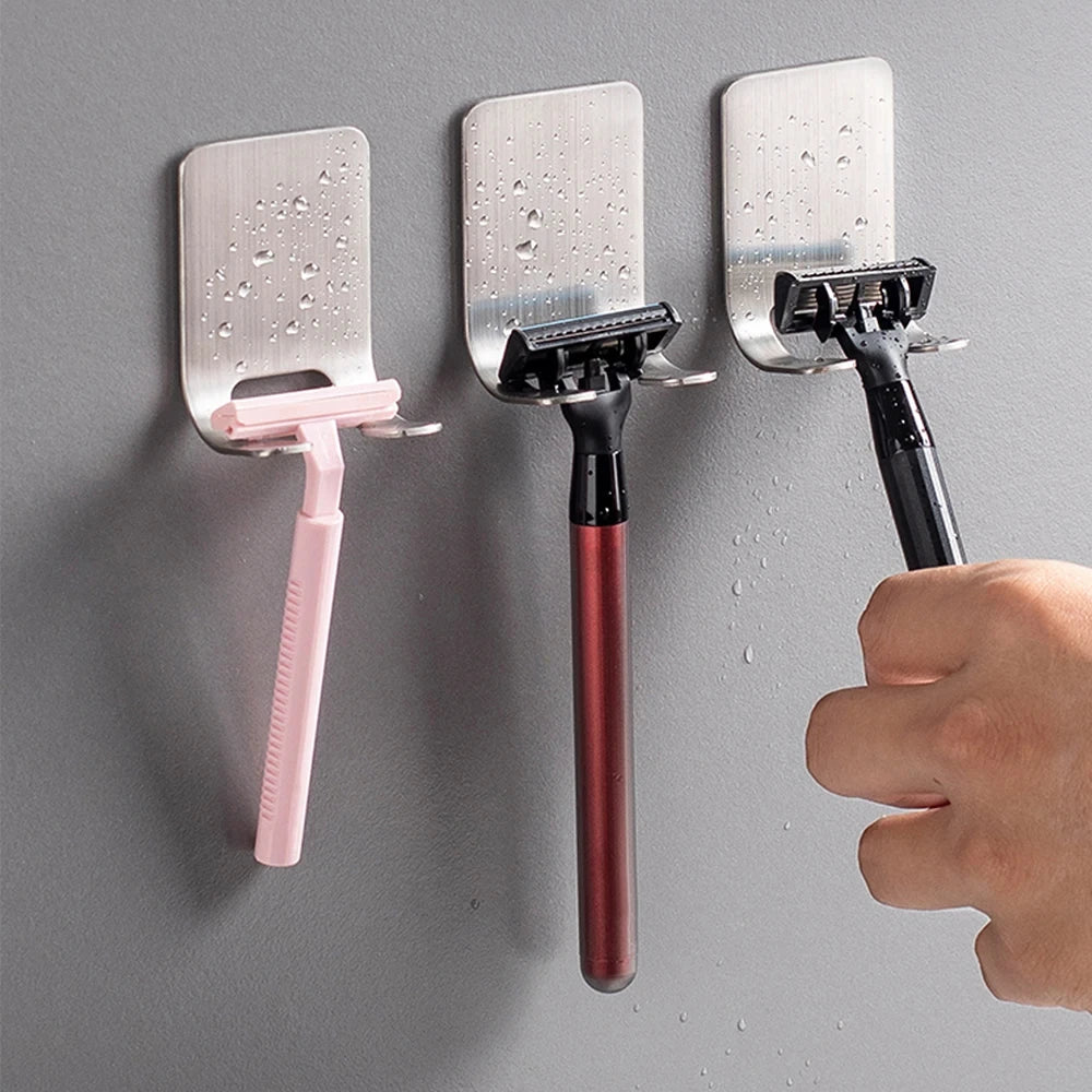 6/2 pièces socle pour rasoir 304 en acier inoxydable hommes rasage rasoir support étagère rasage rasoir support de rangement salle de bain crochet organisateur
