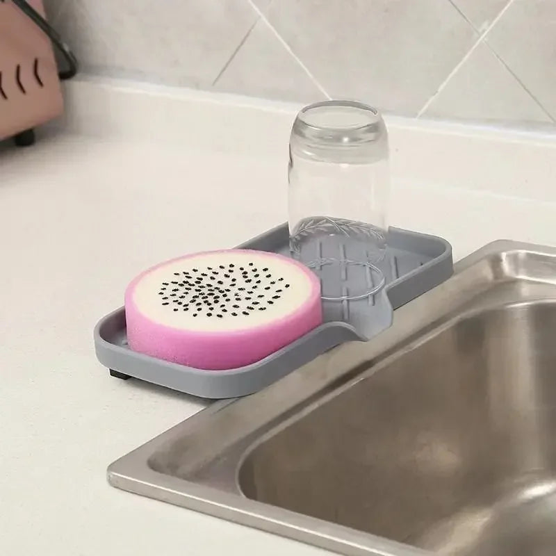 Kitchen Sink Sponge Holder Silicone Soap Dish Bar Soap Holder Self Draining Anti-slip Storage Rack Bathroom Kitchen Supplies