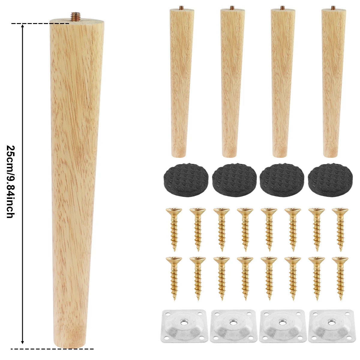 Lot de 4 pieds de meubles en bois massif, pieds de table obliques/droits, pieds de chaise antidérapants, pieds de rechange inclinés