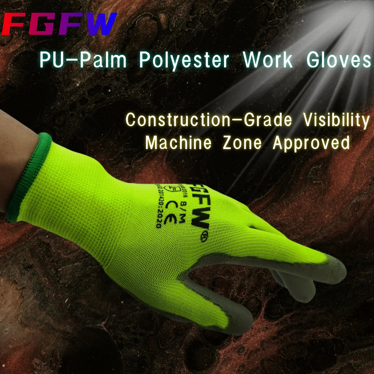 10 paires de gants de travail enduits de PU - Gants de sécurité légers et résistants, certifiés EN 388/ISO 20471, tailles S/M/L/XL