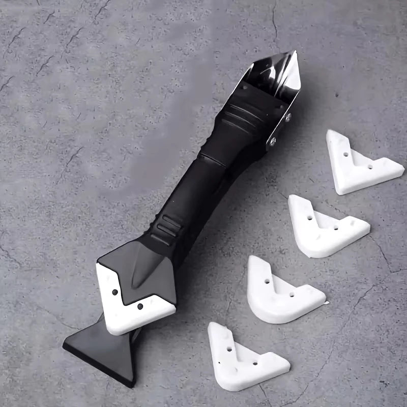 Kit d'outils de colle pour pelle à tête métallique 5 en 1 : spatule en silicone, dissolvant de calfeutrage, retrait de coulis, finition de mastic et déchets de coin