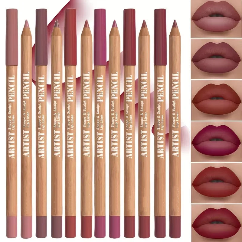 Ensemble de 6 crayons à lèvres mats velours - Teintes polyvalentes longue tenue - Maquillage des lèvres longue tenue - Baie, Brun, Rose