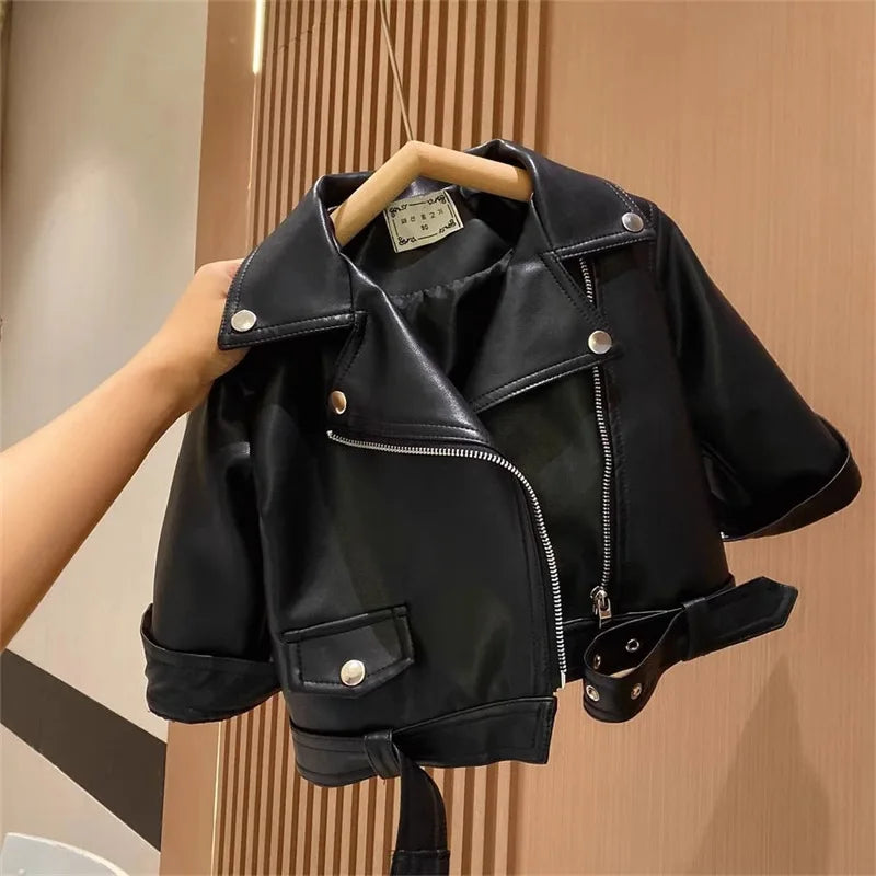 Vestes en cuir pour garçons et filles de 1 à 8 ans, manteaux classiques à mouche, vêtements d'extérieur à la mode pour bébés filles, printemps-automne