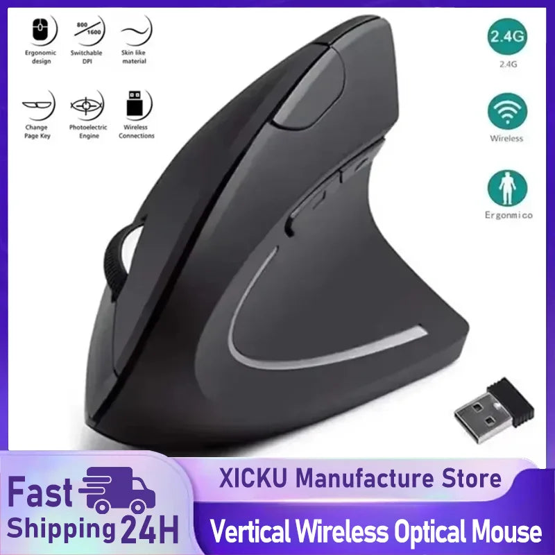 Souris verticale ergonomique 2.4GHz, optique sans fil, 3 DPI réglables, 800/1200/1600, 6 boutons, pour ordinateur portable, ordinateur de bureau