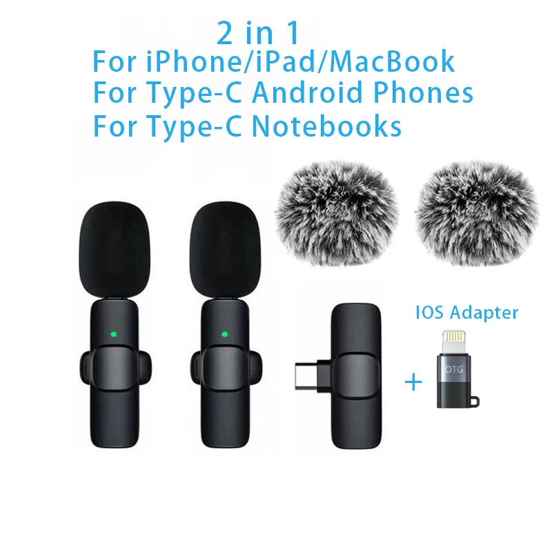 Wireless Lavalier Microphone Mini USB-C Noise Reduction for iPhone Android Live Streaming Interviews Portable Handheld Mic