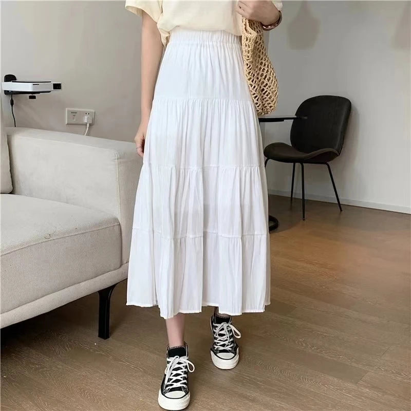 Printemps été femmes jupes Vintage taille haute élastique Patchwork blanc noir Chic longue gâteau jupe trapèze