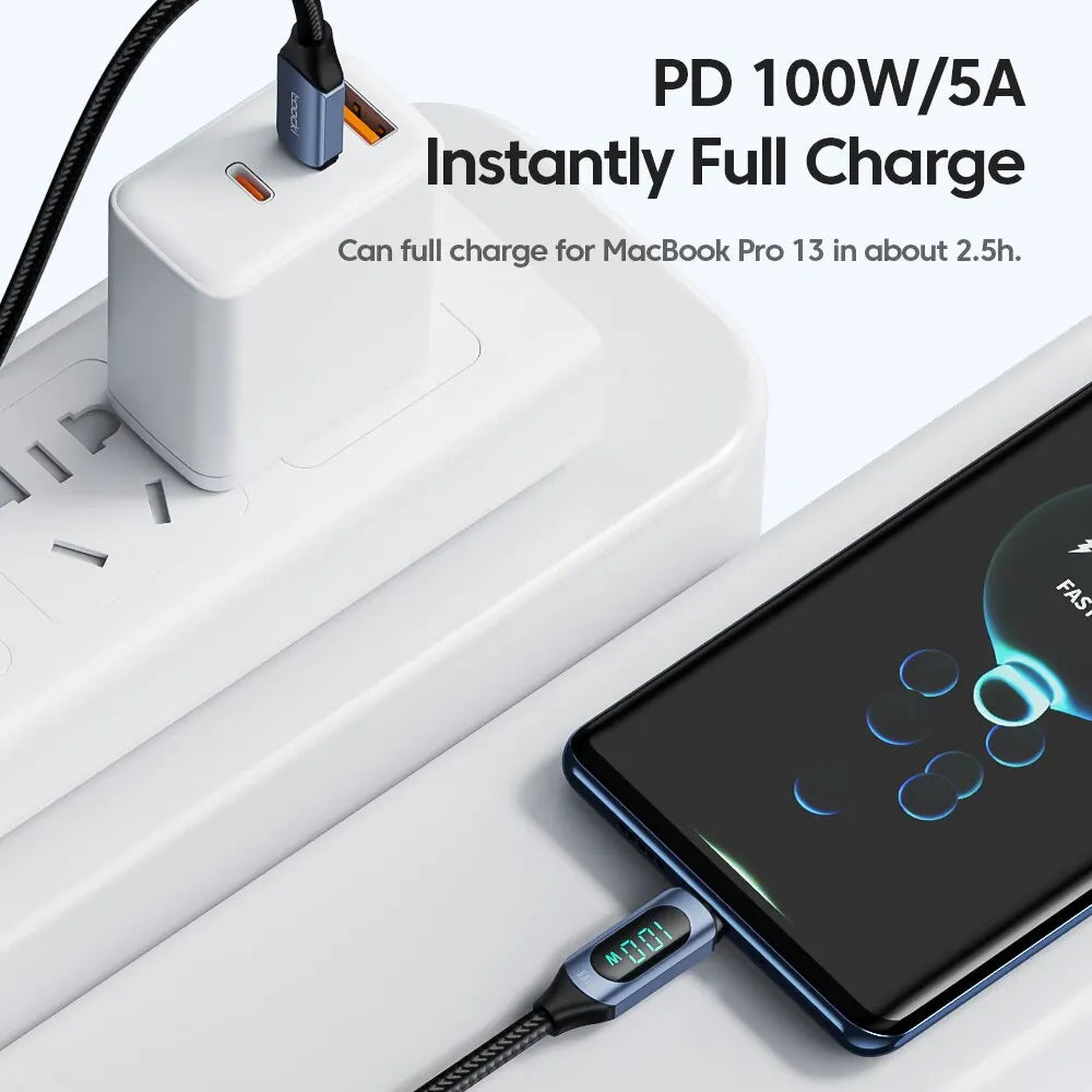 Toocki Type C à Type C câble 100W PD chargeur de charge rapide USB C à USB C câble d'affichage pour Xiaomi POCO F3 Realme Macbook iPad