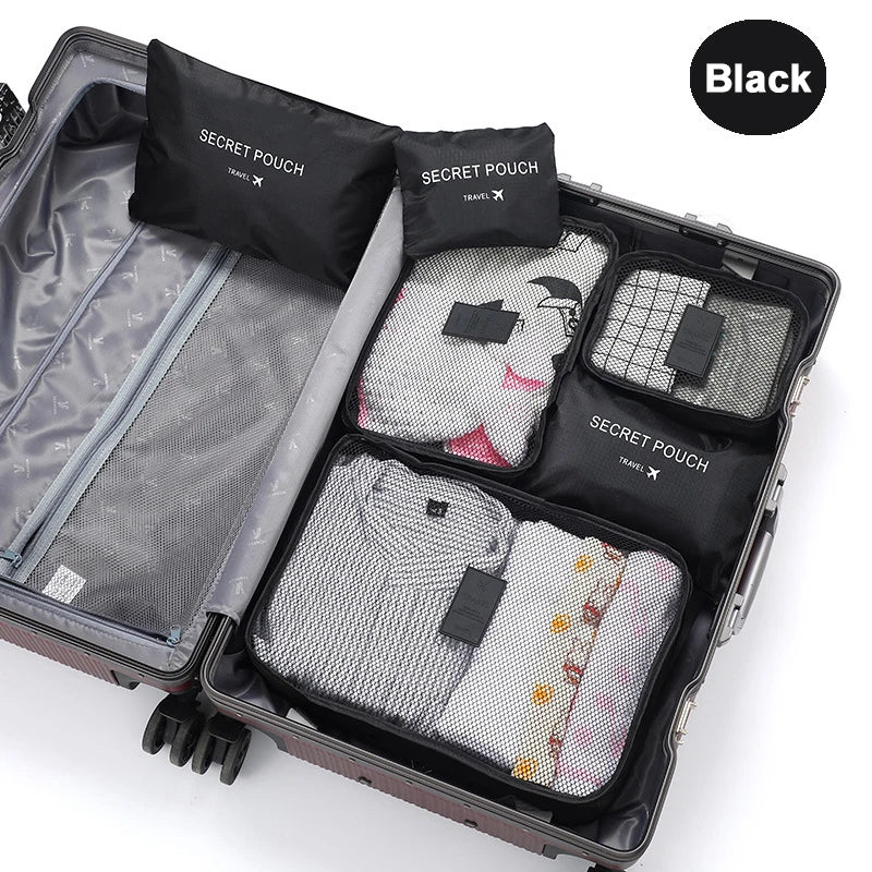 Sacs de rangement de voyage, ensemble de 6 pièces, ensemble d'emballage de valise, étuis de rangement, organisateur de bagages portables, organisateur pliable de vêtements et de chaussures
