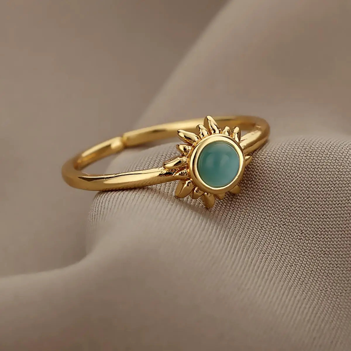 Bagues solaires en pierre opale en acier inoxydable pour femmes et hommes, décor étoile solaire, anneaux ouverts couleur or, bijoux esthétiques romantiques, cadeau de Couple