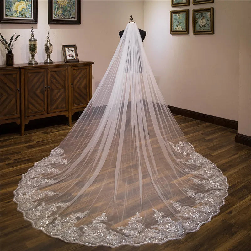 Voile de mariée 3M à une seule couche avec bordure en dentelle et peigne, accessoires de mariage