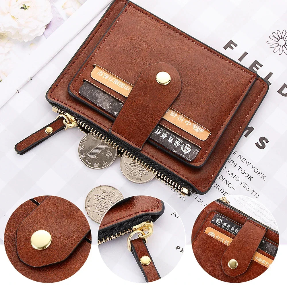Portefeuille homme élégant avec porte-cartes de crédit et d'identité, fin et en cuir, avec poche à monnaie. Marque de luxe, marron