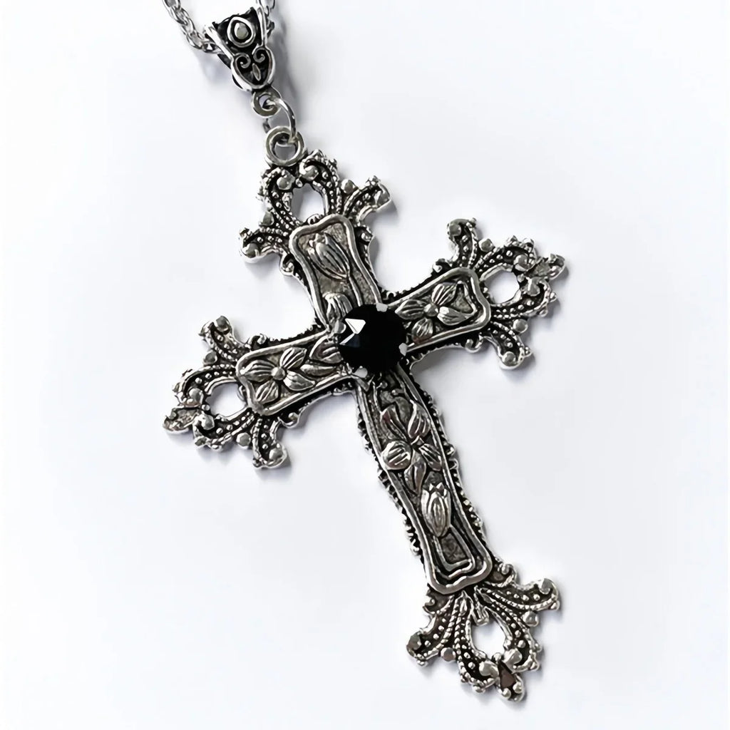 Colliers Punk avec pendentif grande croix en cristal pour femmes et hommes, gothique, chaîne de clavicule irrégulière, bijoux esthétiques