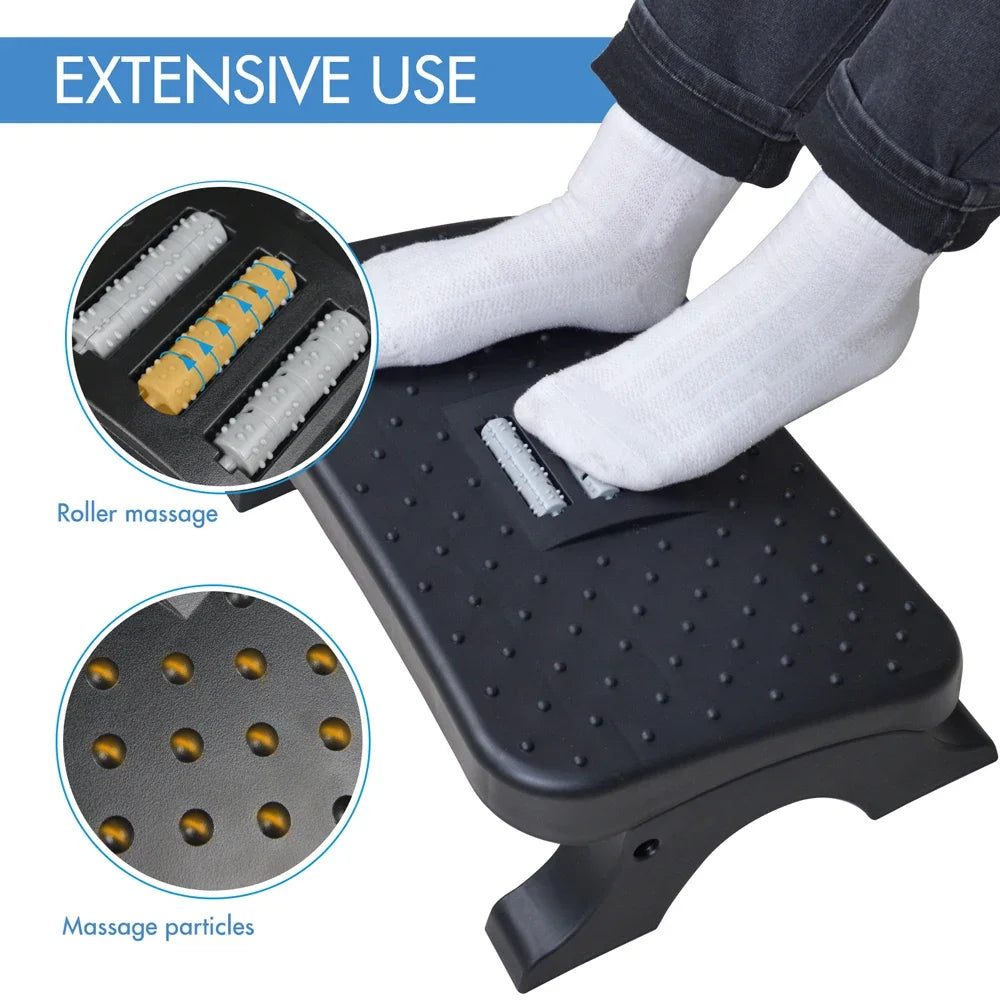 Repose-pieds ergonomique sous bureau avec rouleaux de massage, capacité de 54 kg,