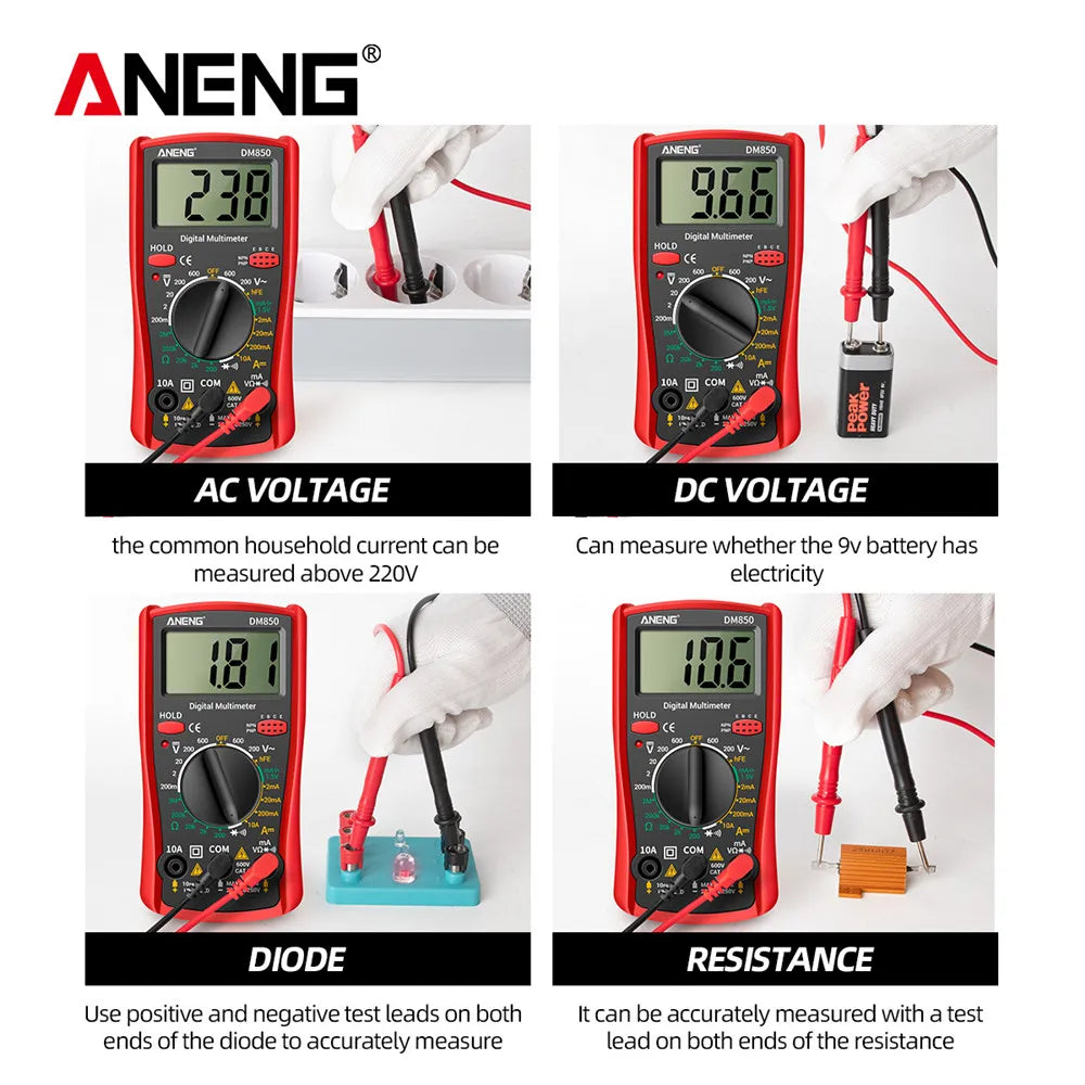 ANENG – multimètre numérique automatique professionnel DM850, 1999 points, testeur automatique de tension AC/DC, outil de détection d'ampèremètre de courant Ohm