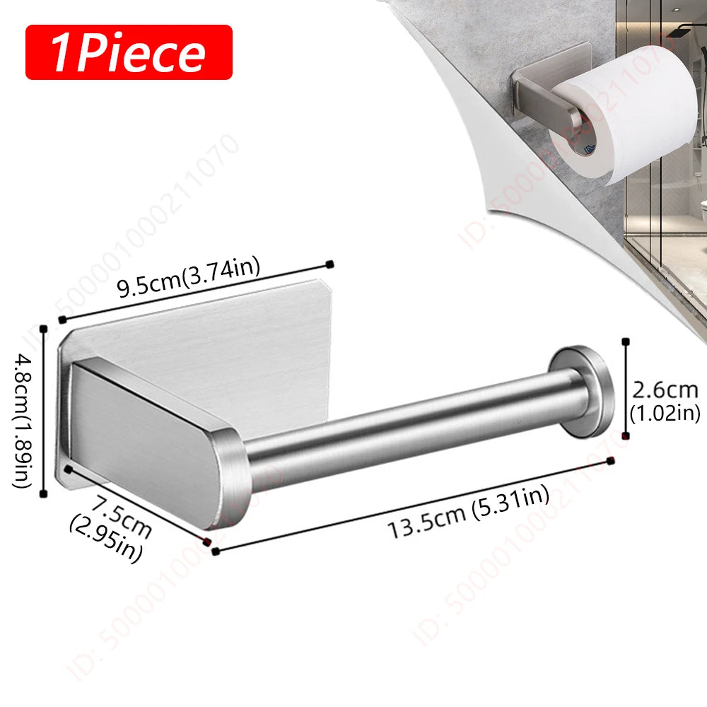 Stainless steel paper roll holder, wall-mounted without drilling, for kitchen, bathroom, wall, and paper towel storage rack.
