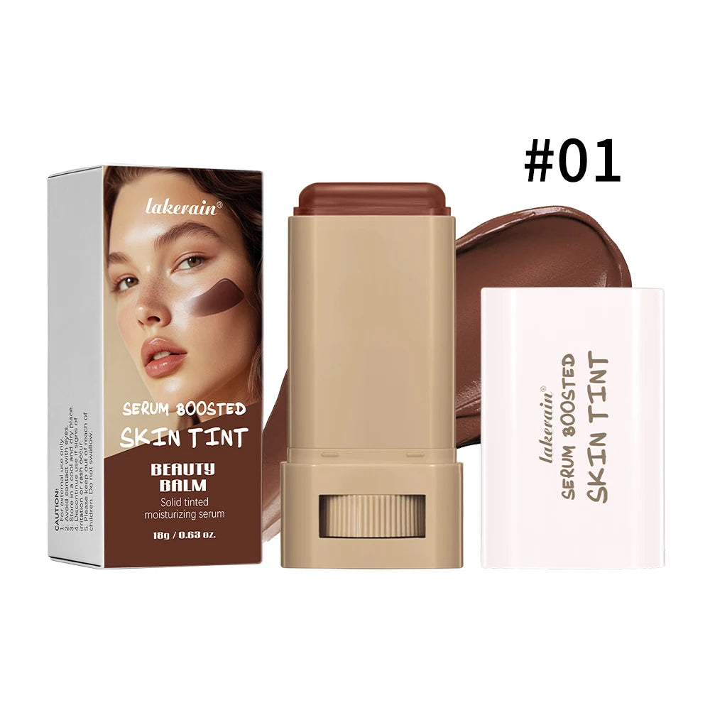 Fond de teint teinté, correcteur en stick, sérum de teint en stick, effet lissant et repulpant, haute couvrance, format voyage, teint bronze