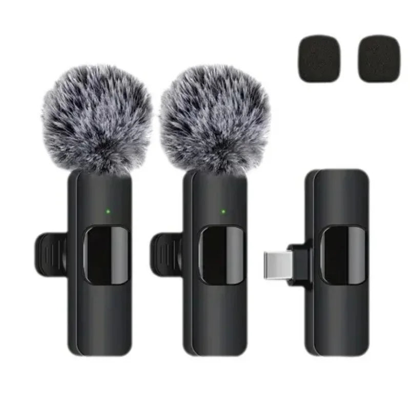 Mini microphone cravate sans fil, coupe-vent, avec laine remplaçable, pour l'enregistrement audio sur iPhone, YouTube et vlogs