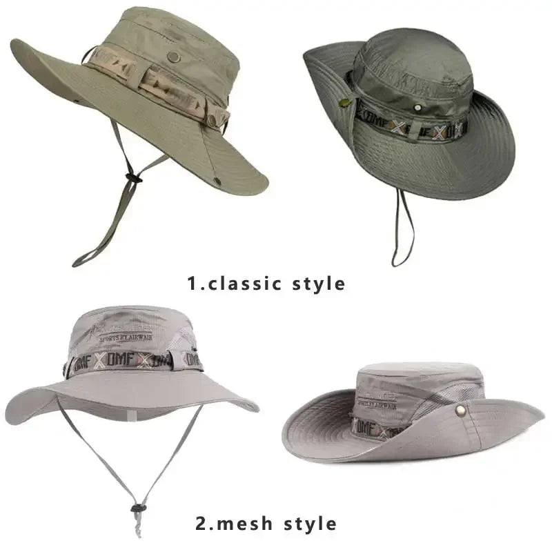 Chapeau seau d'été pour hommes, Protection UV en plein air, à large bord, Panama, Safari, chasse, randonnée, chapeau de pêcheur en maille, casquette de Protection solaire de plage