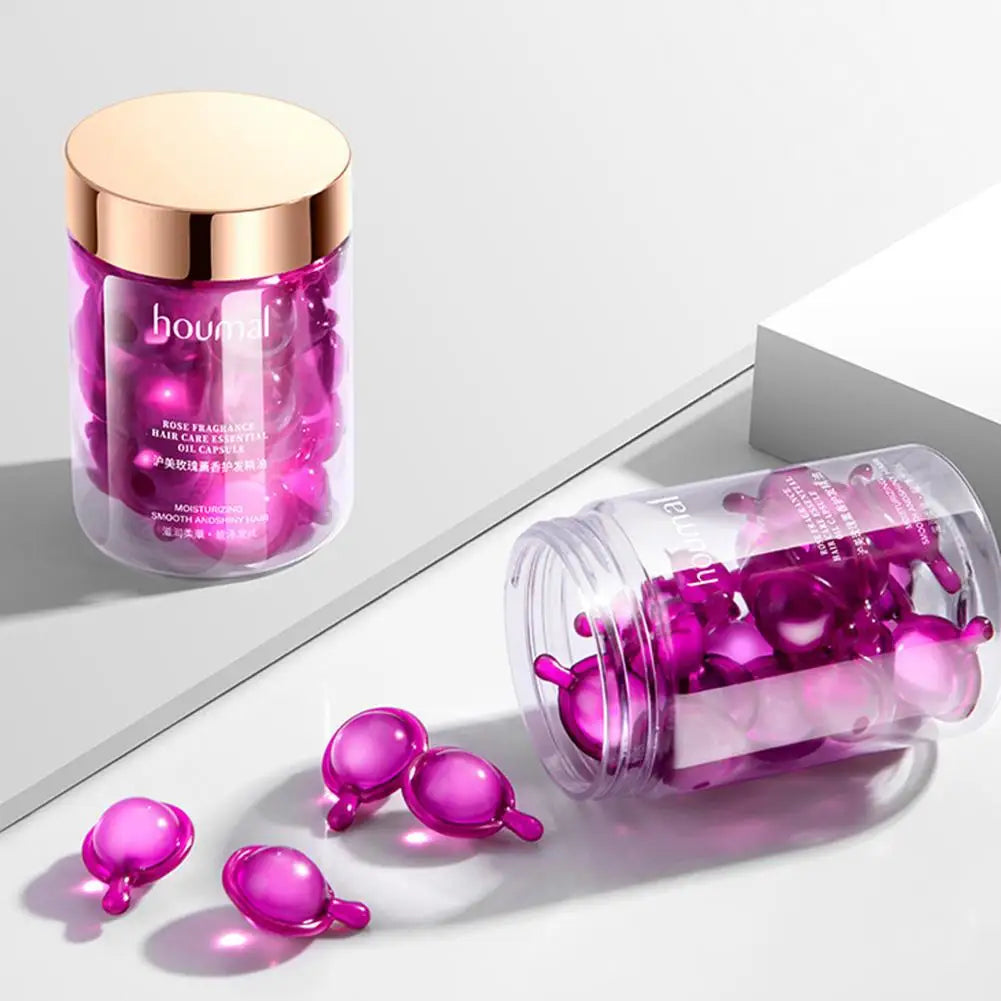 Sérum coiffant pour cheveux secs et indisciplinés, capsules d'huile essentielle de rose, soin sans rinçage anti-frisottis, répare les cheveux secs et abîmés