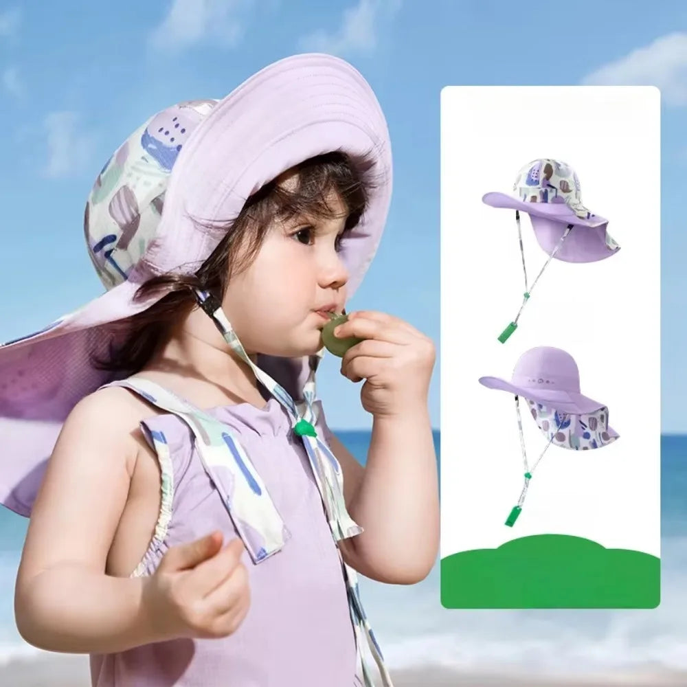 Chapeau de soleil confortable de style coréen pour enfant, double face, en coton, à large bord, idéal pour la plage et le sable, protection solaire UPF 50+, ajustable, pour l'été