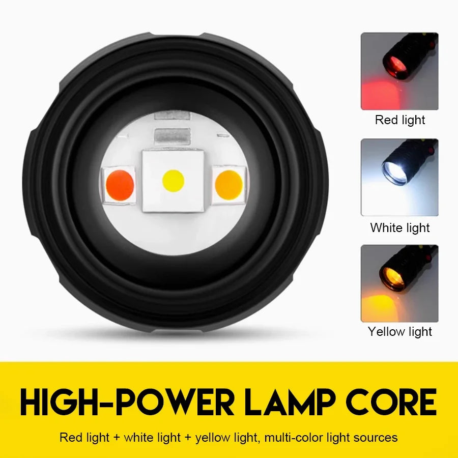 Lampe de poche haute puissance 3LED + COB, Rechargeable par USB, Ultra puissante, lanterne tactique, 10 modes, lampe de pêche pour Camping en plein air