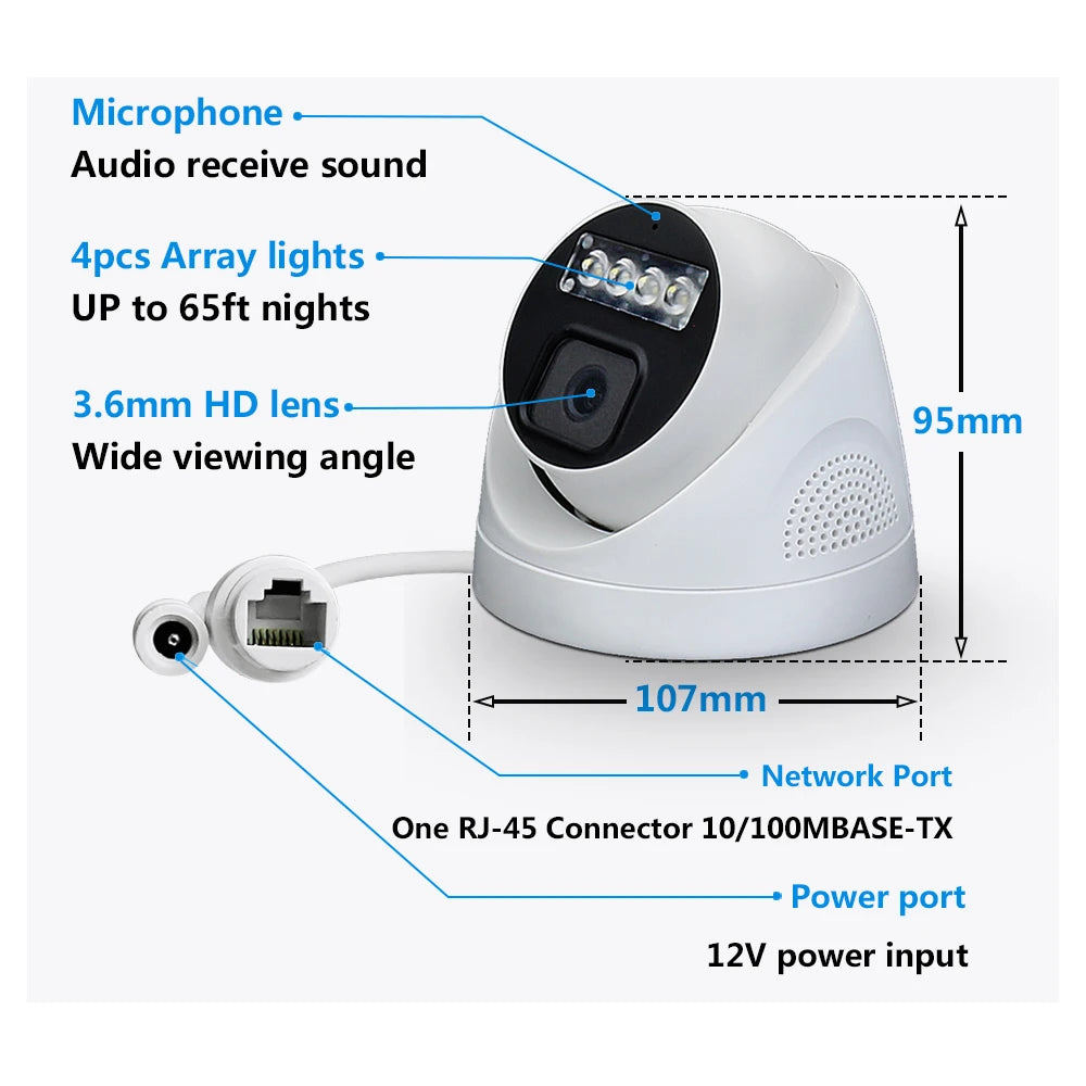 Caméra IP POE 4K 8MP, Audio H.265 Onvif, grand Angle 2.8mm, Vision nocturne couleur AI, vidéosurveillance à domicile, sécurité