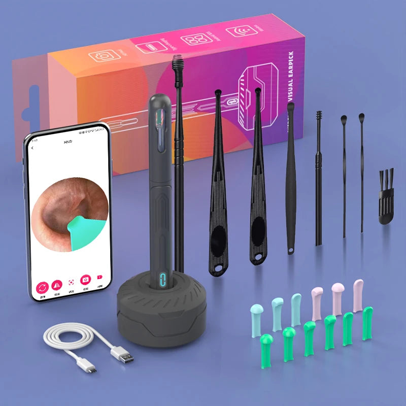 Endoscope WiFi 4.2mm 1080P, caméra de sélection d'oreille avec Base de cuillère d'oreille pour iOS/Android, Otoscope de nettoyage d'oreille avec outil d'élimination du cérumen
