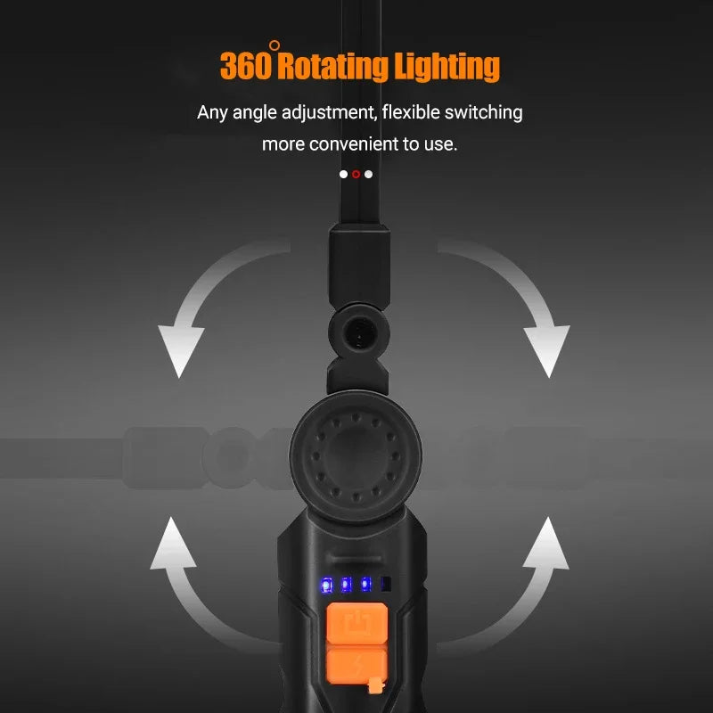 Lampe torche LED COB portable rechargeable par USB, lanterne magnétique suspendue avec batterie intégrée, lampe torche de camping