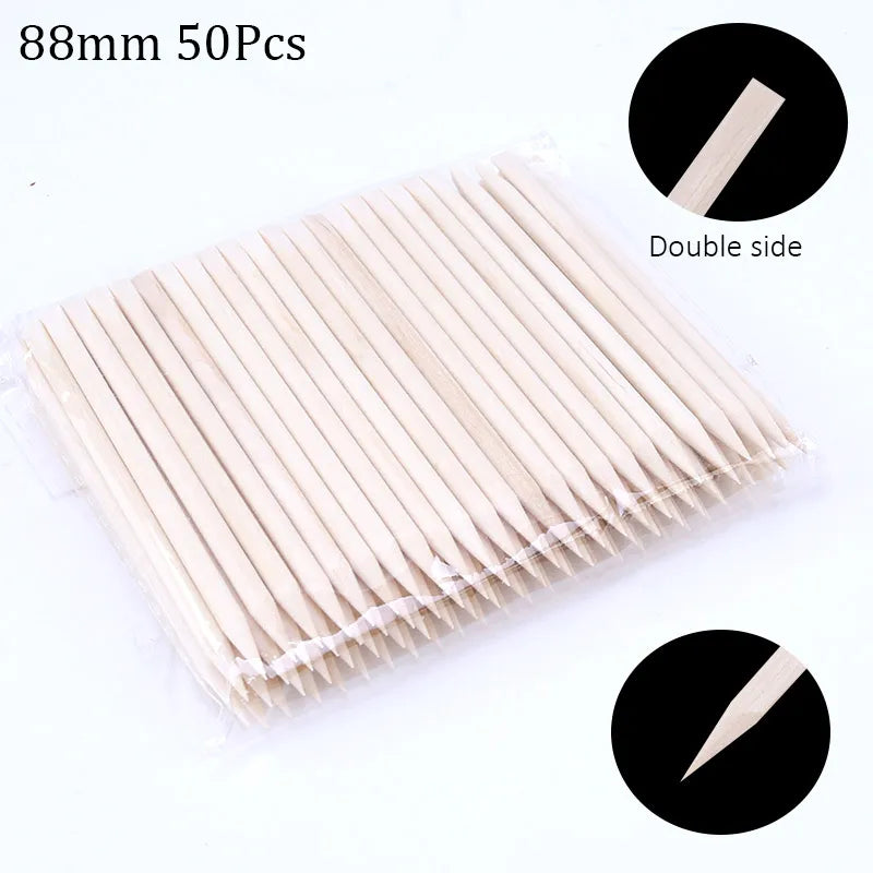 100/50 pièces Bâtonnets en bois d'oranger pour nail art, repousse-cuticules, dissolvant de strass et de points, outils de manucure et pédicure