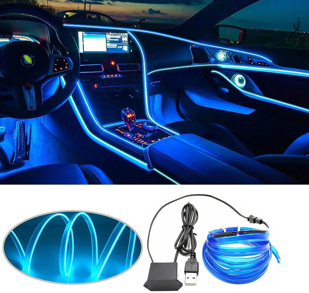 5m Car Interior Atmosphere Lighting LED Strip 5V DIY Flexible EL Cold Light Line Tube With USB Auto Decoration Ambient Lamp