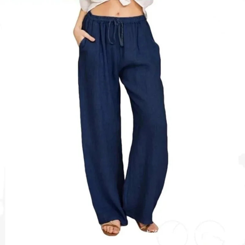 2025 printemps coton lin femmes pantalon noir poches ample surdimensionné Baggy pantalon femme été décontracté mode bureau dame bas