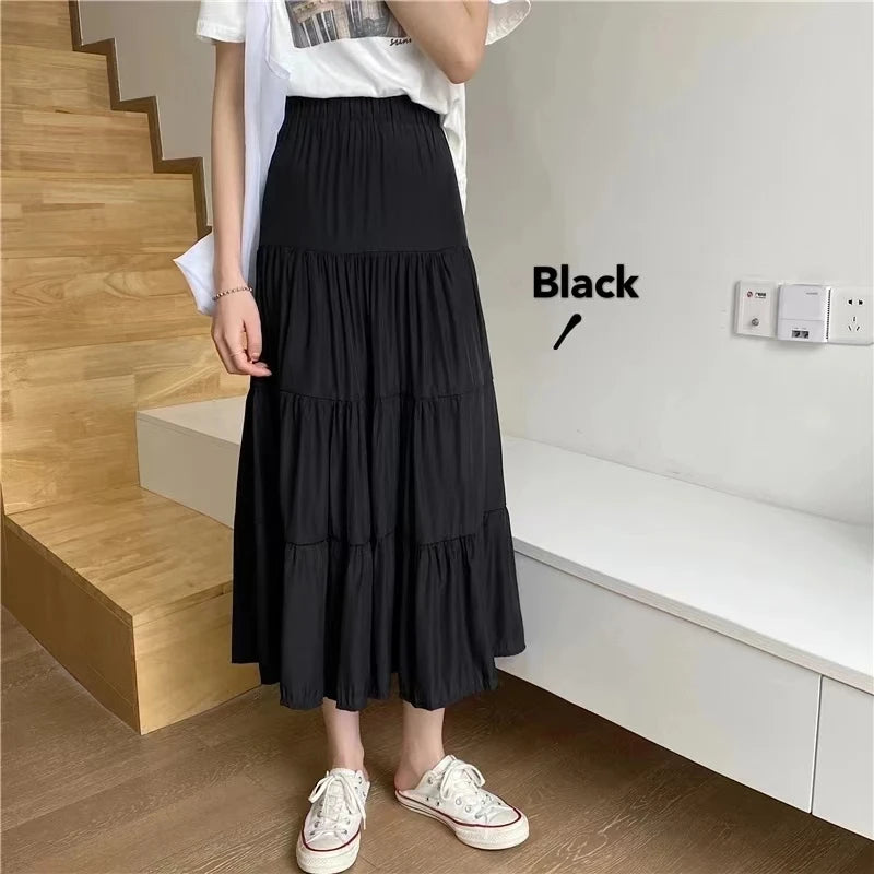 Printemps été femmes jupes Vintage taille haute élastique Patchwork blanc noir Chic longue gâteau jupe trapèze