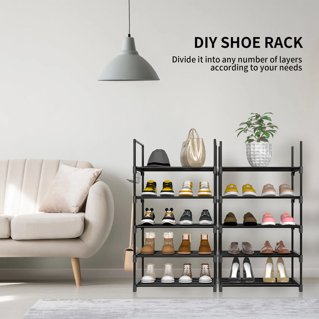 Étagère à chaussures EFAN, rangement à chaussures en métal à 10 niveaux, design personnalisable, structure métallique, étagère gain de place, pour chambre ou couloir.