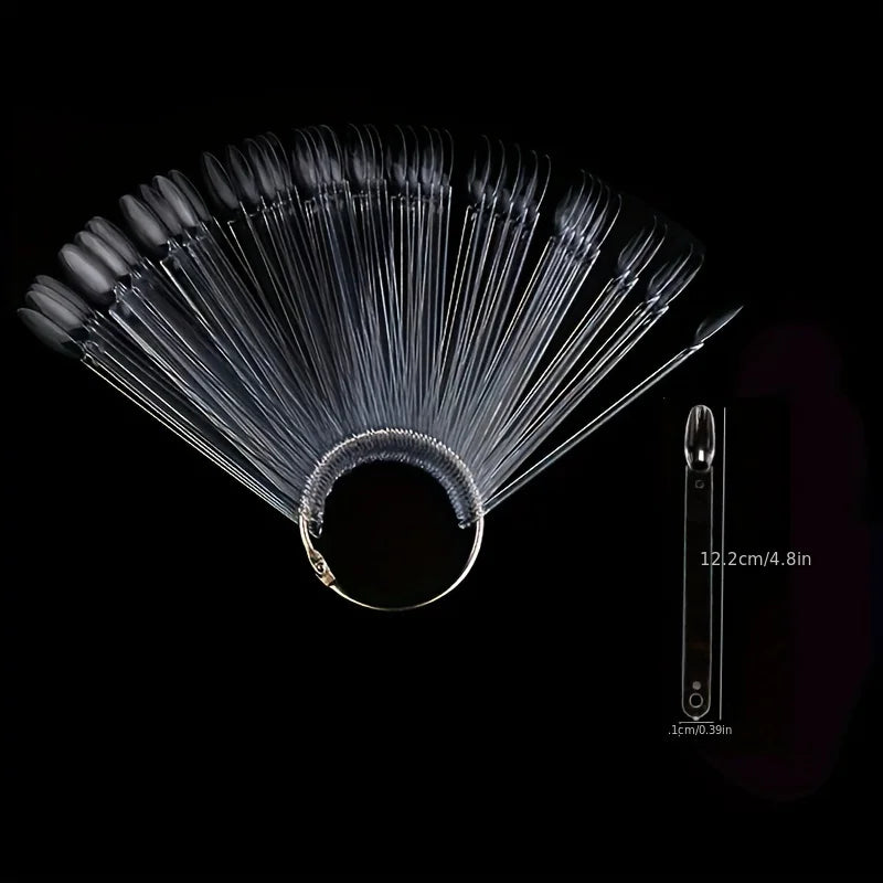 50 bâtonnets d'échantillons de vernis à ongles avec anneau, présentoir transparent en forme d'éventail pour la pratique du nail art, bâtonnets d'échantillons colorés pour la pratique du nail art