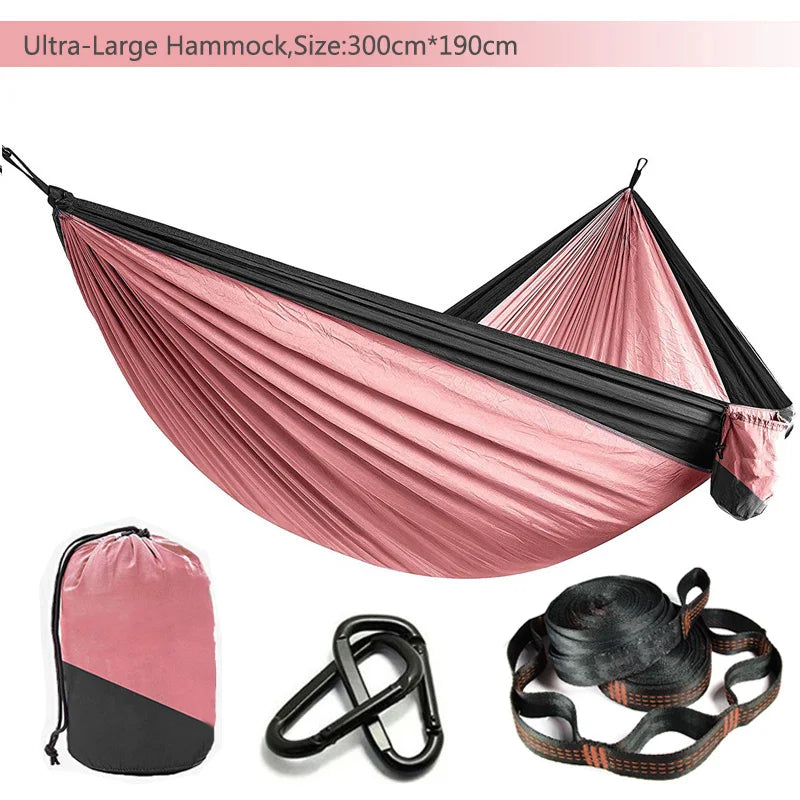 Hamac parachute uni avec sangles et mousqueton noir - Idéal pour le camping, la survie et les voyages - Mobilier d'extérieur deux places
